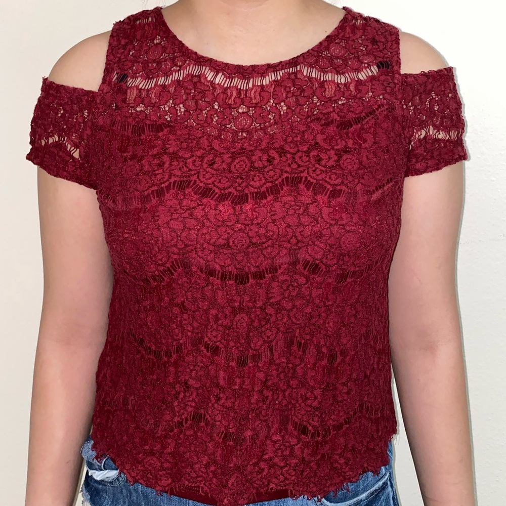 SOPHIA + ZEKE Burgundy Lase Top